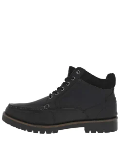 Bottines en cuir noires à talon décroché bas et à lacets ronds