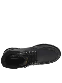 Bottines en cuir noires à talon décroché bas et à lacets ronds