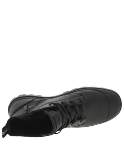 Bottines en cuir noires à talon plat avec des lacets et un zip latéral