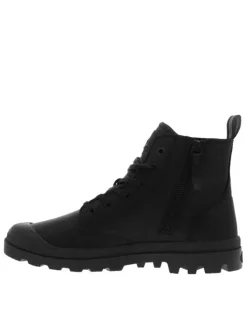 Bottines en cuir noires à talon plat avec des lacets et un zip latéral