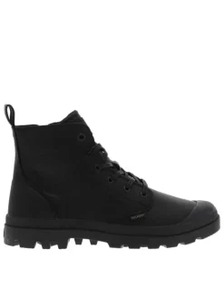 Bottines en cuir noires à talon plat avec des lacets et un zip latéral