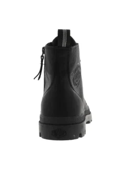 Bottines en cuir noires à talon plat avec des lacets et un zip latéral