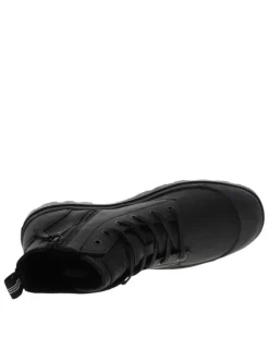 Bottines en cuir noires à talon plat avec des lacets et un zip latéral