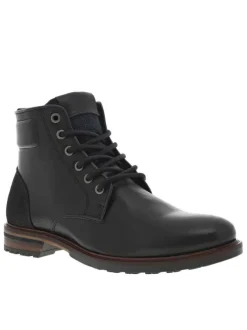 Bottines en cuir noires à talon plat avec un zip et des lacets ronds