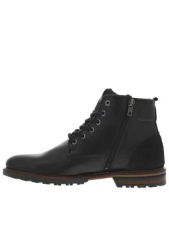 Bottines en cuir noires à talon plat avec un zip et des lacets ronds