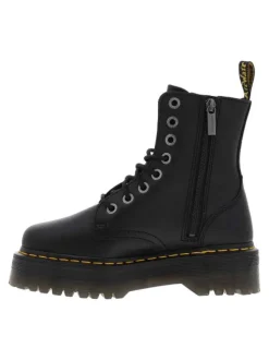 Bottines en cuir noires à talon plateau avec un zip et des lacets ronds