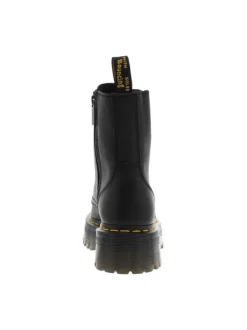 Bottines en cuir noires à talon plateau avec un zip et des lacets ronds