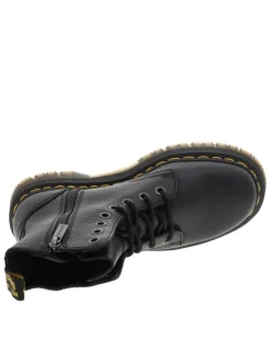 Bottines en cuir noires à talon plateau avec un zip et des lacets ronds