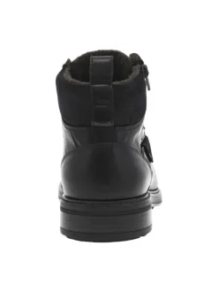 Bottines en cuir noires à talon plat et à lacets plats noirs et zip latéral