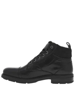 Bottines en cuir noires à talon plat et à lacets plats noirs et zip latéral
