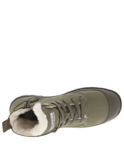 Bottines en cuir nubuck kaki à talon plat avec des lacets et un zip latéral