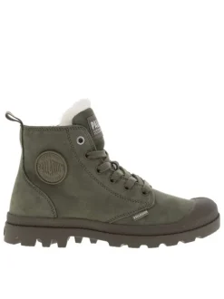 Bottines en cuir nubuck kaki à talon plat avec des lacets et un zip latéral