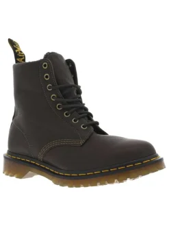Bottines en cuir olive rembourrées à talon plat et à lacets ronds