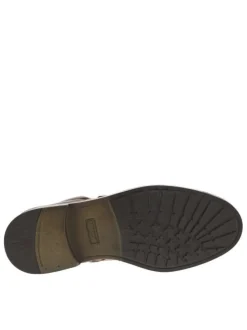 Bottines en cuir patiné marron avec empiècement à lacets tressés et fermeture zippée