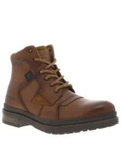 Bottines en cuir patiné marron avec empiècement à lacets tressés et fermeture zippée