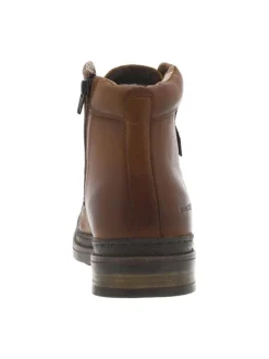 Bottines en cuir patiné marron avec empiècement à lacets tressés et fermeture zippée