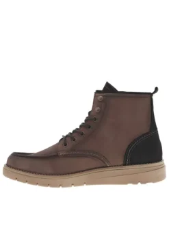 Bottines en cuir patiné marron à semelle style sneakers semi-compensée et à lacets enduis