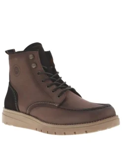 Bottines en cuir patiné marron à semelle style sneakers semi-compensée et à lacets enduis