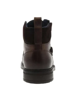Bottines en cuir tabac à talon décroché bas avec des lacets et un zip latéral
