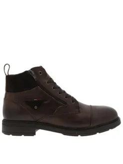 Bottines en cuir tabac à talon décroché bas avec des lacets et un zip latéral