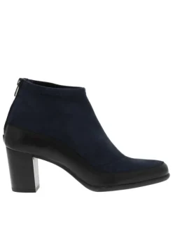 Bottines en textile doux bleu sombre à talon décroché, semelle patinée et à zip d'aisance arrière