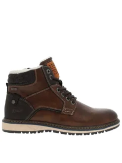 Bottines fourrées simili cuir marron à semelle baskets et à lacets enduis et zip
