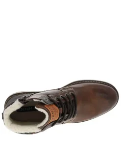 Bottines fourrées simili cuir marron à semelle baskets et à lacets enduis et zip
