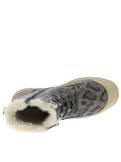 Bottines grises à imprimé léopard à talon décroché bas avec zip et lacets