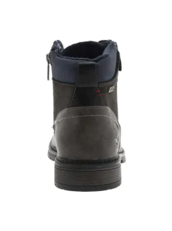 Bottines grises à talon décroché bas avec un logo embossé au talon