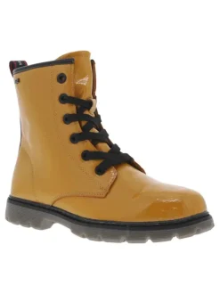 Bottines jaunes vernies fourrées à semelle crantée et frise iconique