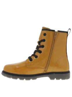 Bottines jaunes vernies fourrées à semelle crantée et frise iconique