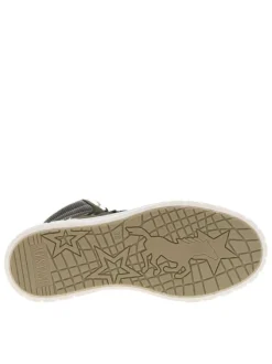 Bottines kaki à talon compensé bas et à lacets ronds bicolores et fourrées