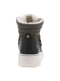 Bottines kaki à talon compensé bas et à lacets ronds bicolores et fourrées