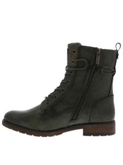 Bottines kaki à talon décroché bas avec un zip et des lacets ronds