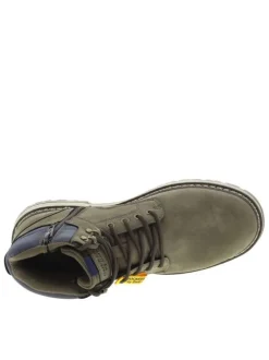 Bottines kaki à talon décroché bas avec un zip et des lacets ronds