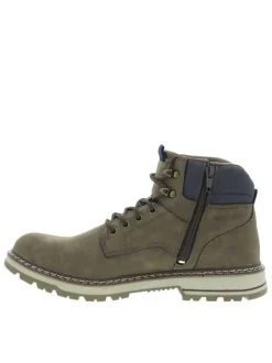 Bottines kaki à talon décroché bas avec un zip et des lacets ronds