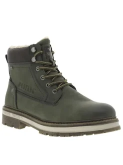 Bottines kaki à talon décroché bas avec un zip et des lacets ronds