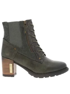 Bottines kaki à talon décroché haut avec un zip et des lacets ronds