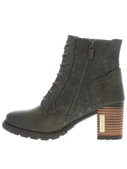 Bottines kaki à talon décroché haut avec un zip et des lacets ronds