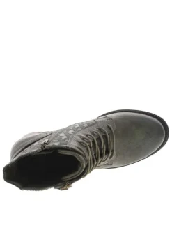 Bottines kaki à talon décroché haut avec un zip et des lacets ronds