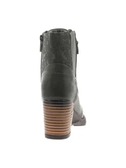 Bottines kaki à talon décroché haut avec un zip et des lacets ronds