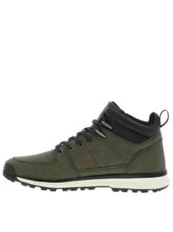 Bottines kaki à talon plat avec un col rembourré et une languette d'enfilage