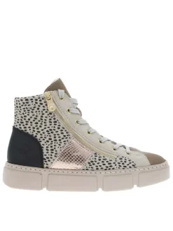 Bottines léopard et beige à talon plat et à lacets avec zip latéral doré