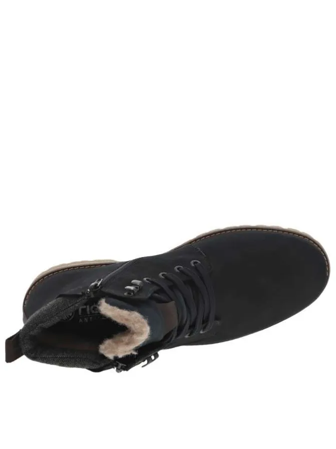Bottines marine à talon plat et à lacets plats et zip avec doublure chaude