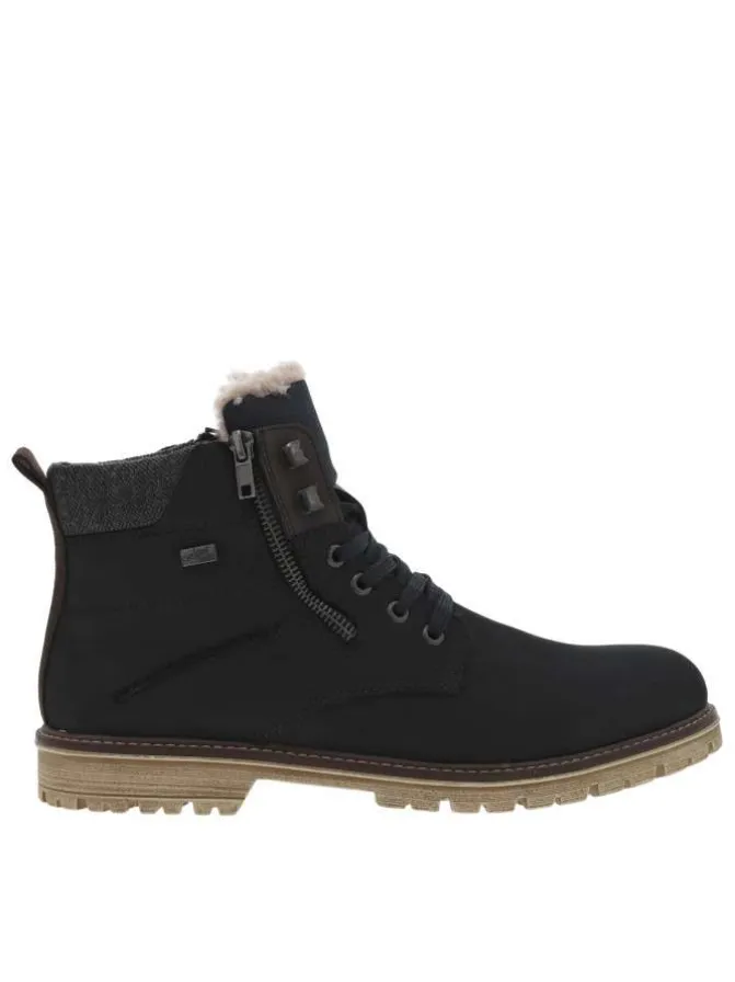 Bottines marine à talon plat et à lacets plats et zip avec doublure chaude