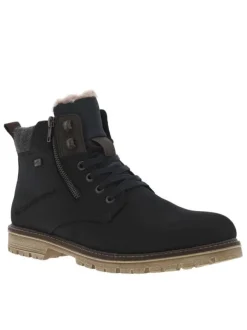 Bottines marine à talon plat et à lacets plats et zip avec doublure chaude