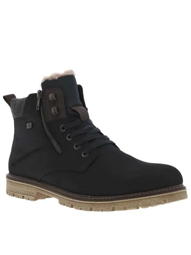 Bottines marine à talon plat et à lacets plats et zip avec doublure chaude