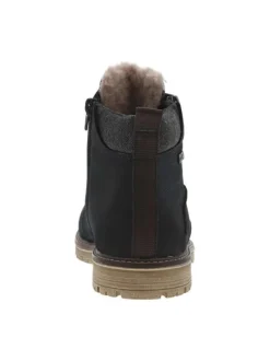 Bottines marine à talon plat et à lacets plats et zip avec doublure chaude