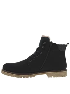 Bottines marine à talon plat et à lacets plats et zip avec doublure chaude