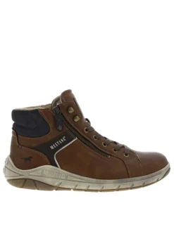Bottines marron plates, à lacets et zip latéral et logo sur le contrefort